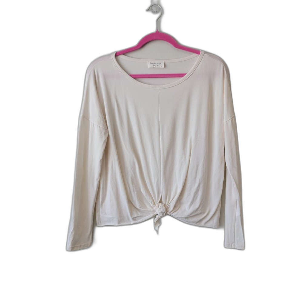 Source Unknown Long Sleeve Tie Front Blouse Cream White Size M Boho